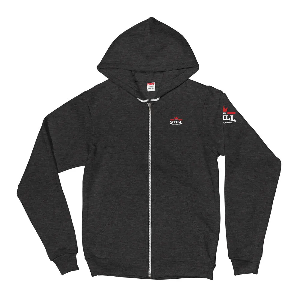And Still Champion crest and sleeve logo, Soaring Champion on back men's zip-up hoodie