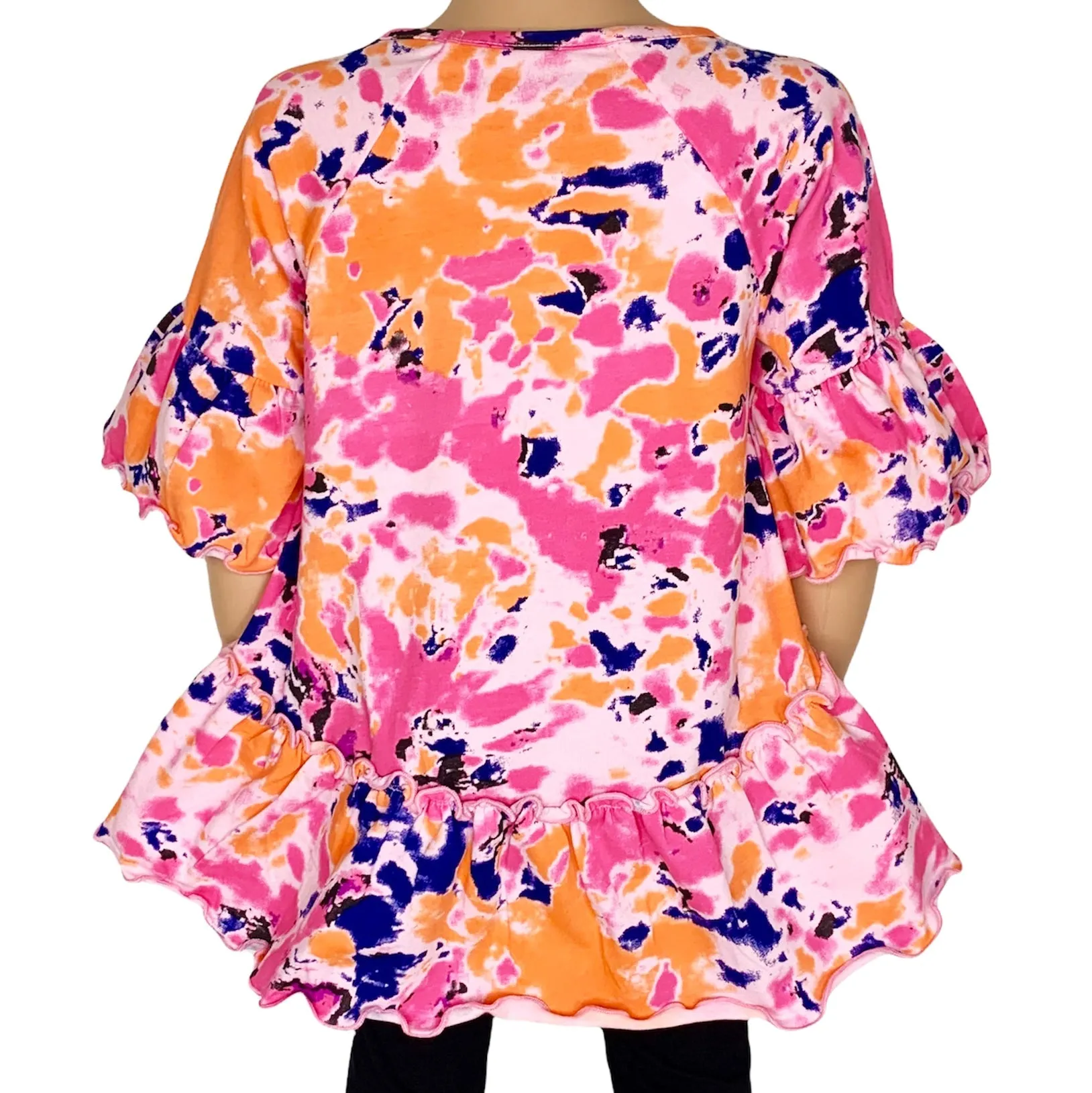AnnLoren Girls 3/4 Angel Sleeve Tie Dye Cotton Knit Ruffle Shirt
