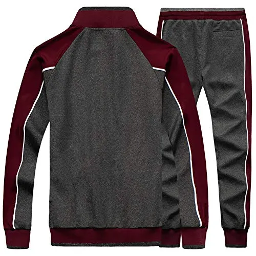 AOTORR Men's Men's Athletic Running Tracksuit Set Casual Full Zip Jogging Sweat Suit Gray M