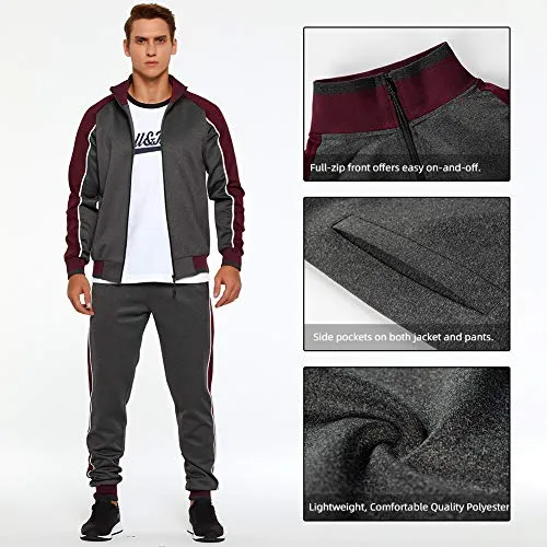 AOTORR Men's Men's Athletic Running Tracksuit Set Casual Full Zip Jogging Sweat Suit Gray M