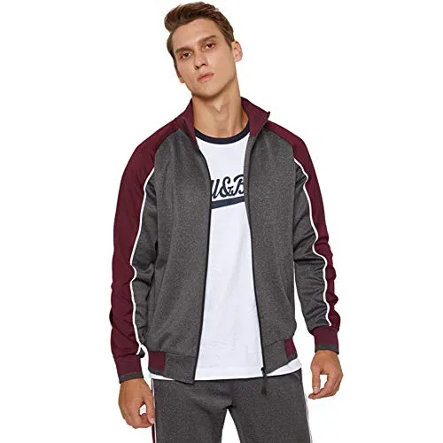 AOTORR Men's Men's Athletic Running Tracksuit Set Casual Full Zip Jogging Sweat Suit Gray M