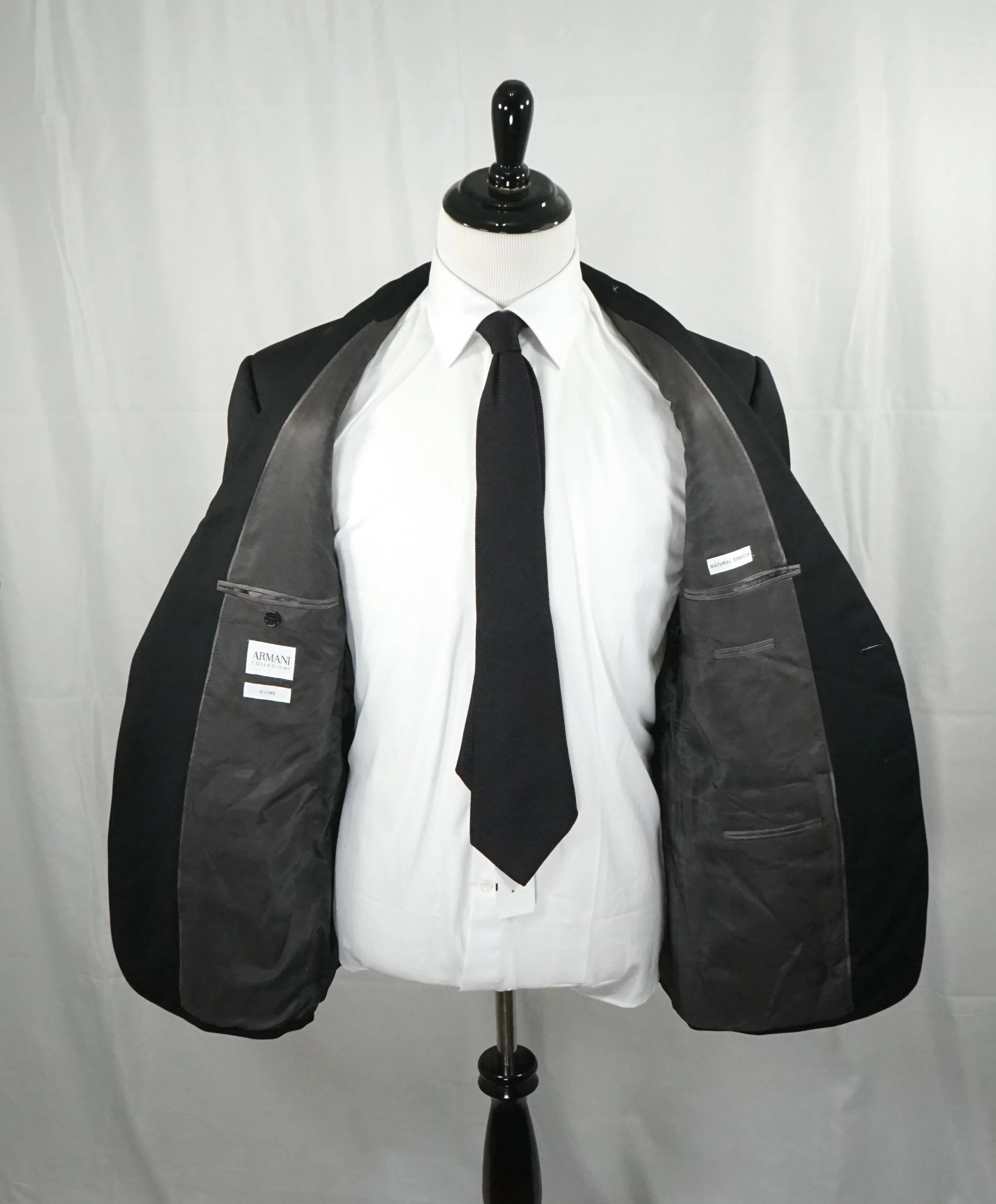 ARMANI COLLEZIONI - “G Line” Natural Stretch Black Notch Lapel Suit - 46R