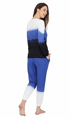 Artemis Women's Tie & Dye Jogger Set-Full Sleeves Jogger Set -Winterwear for Womens & Girls(White & Blue)
