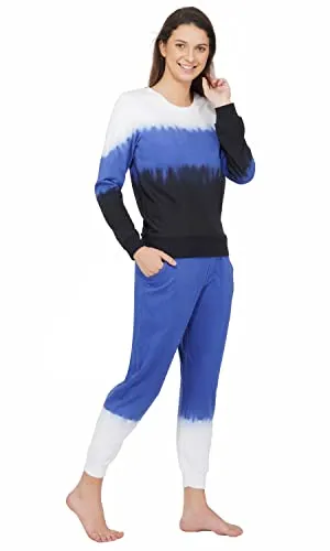 Artemis Women's Tie & Dye Jogger Set-Full Sleeves Jogger Set -Winterwear for Womens & Girls(White & Blue)