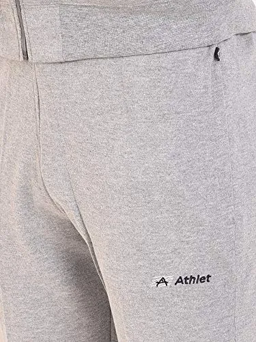 ATHLET Cotton Mix Elastic String Tracksuit for Men for Gym,Running, Track Suit for Men's (L.Grey Design 2, 42)