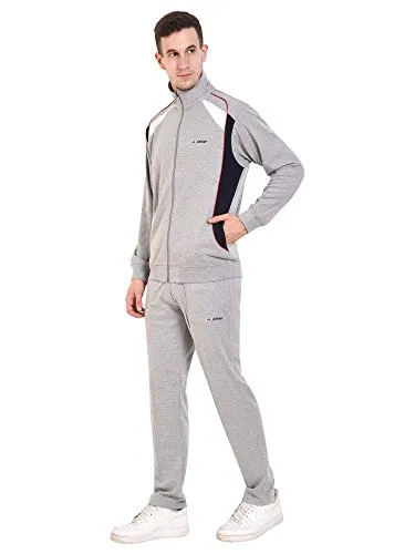 ATHLET Cotton Mix Elastic String Tracksuit for Men for Gym,Running, Track Suit for Men's (L.Grey Design 2, 42)