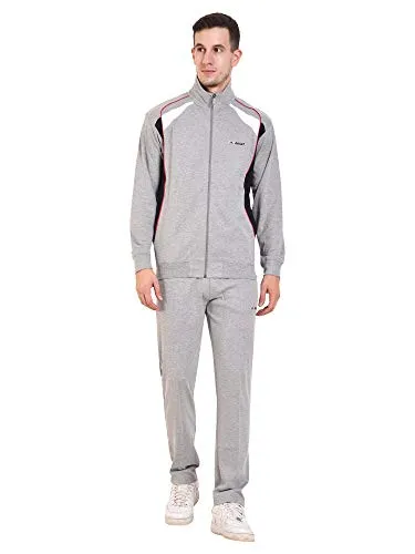 ATHLET Cotton Mix Elastic String Tracksuit for Men for Gym,Running, Track Suit for Men's (L.Grey Design 2, 42)