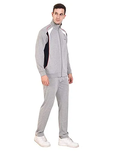 ATHLET Cotton Mix Elastic String Tracksuit for Men for Gym,Running, Track Suit for Men's (L.Grey Design 2, 42)