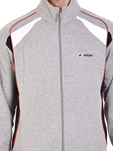 ATHLET Cotton Mix Elastic String Tracksuit for Men for Gym,Running, Track Suit for Men's (L.Grey Design 2, 42)