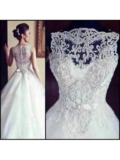 Back Bateau Neck Tulle A-Line Wedding Dress