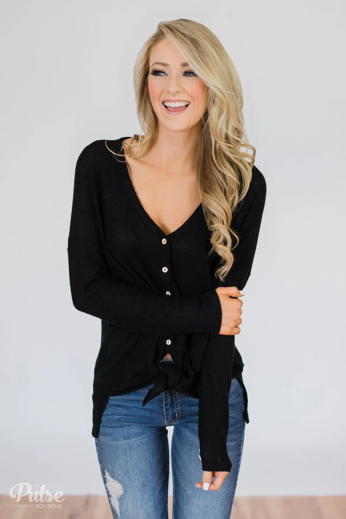 Back to You Thermal Button Top- Black
