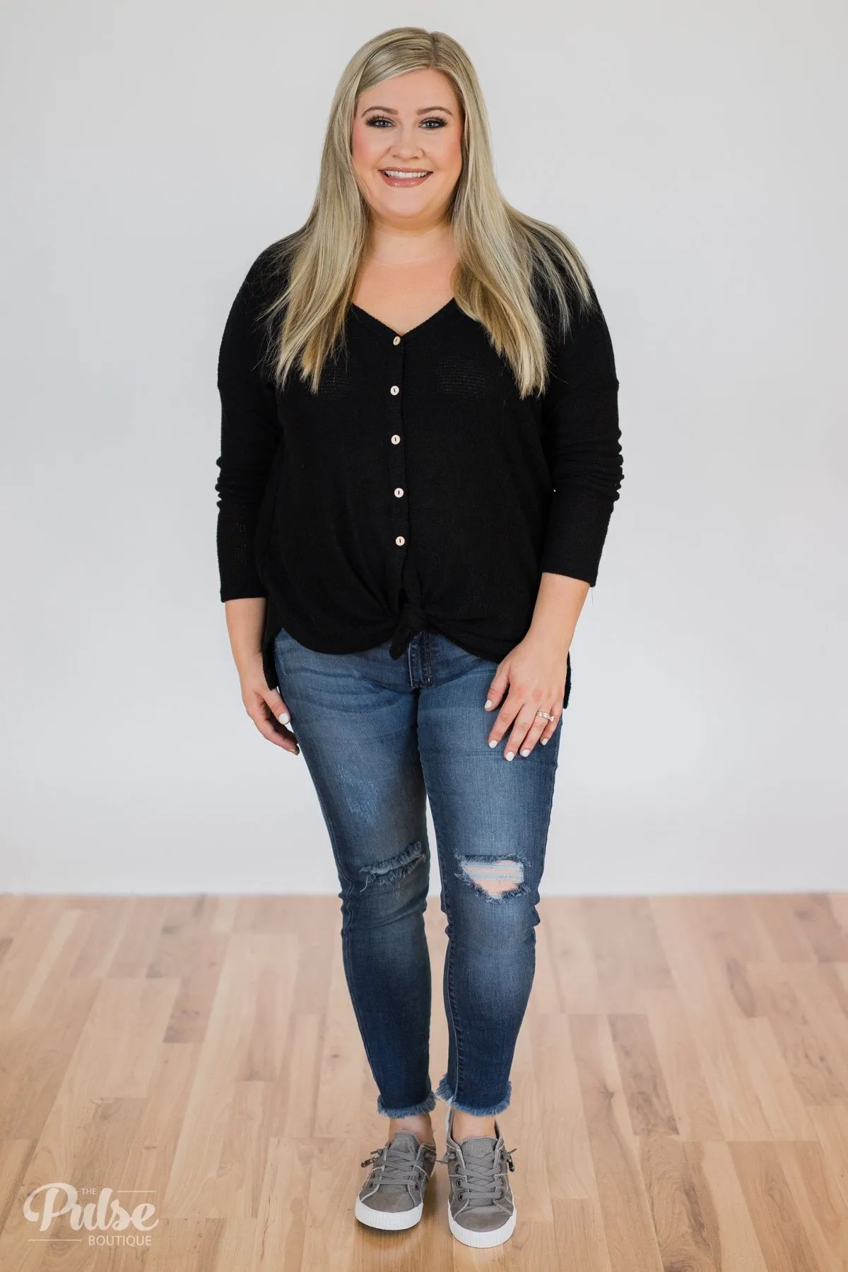 Back to You Thermal Button Top- Black