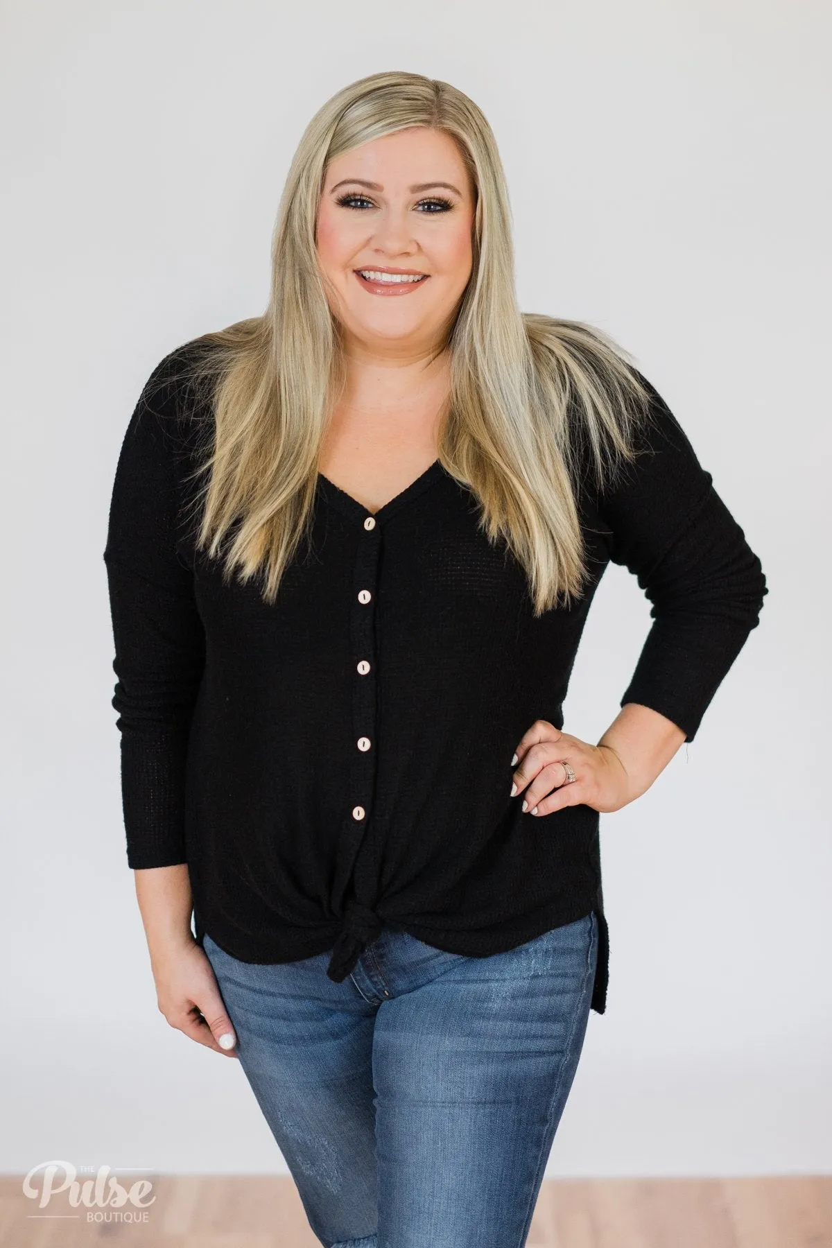 Back to You Thermal Button Top- Black