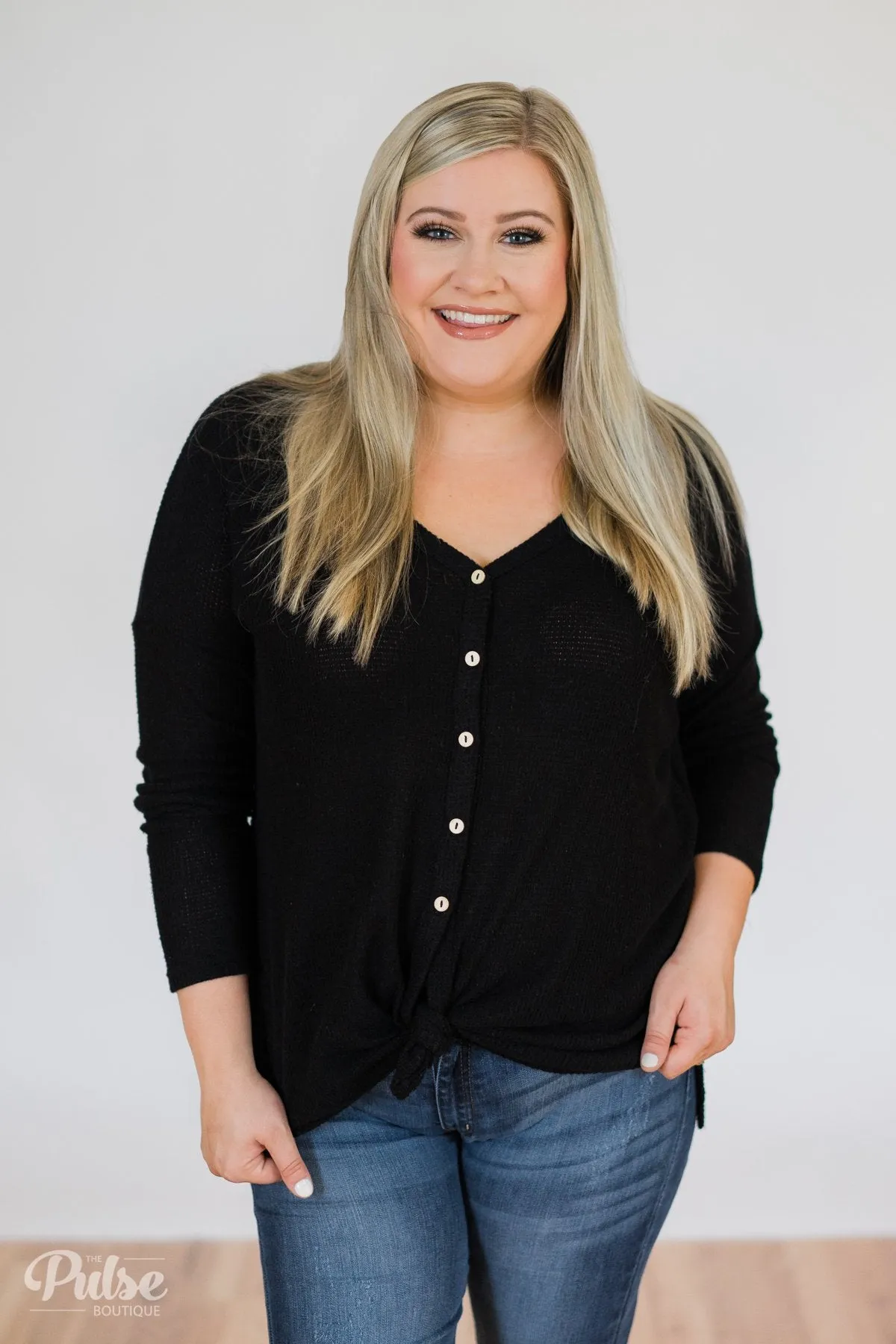 Back to You Thermal Button Top- Black