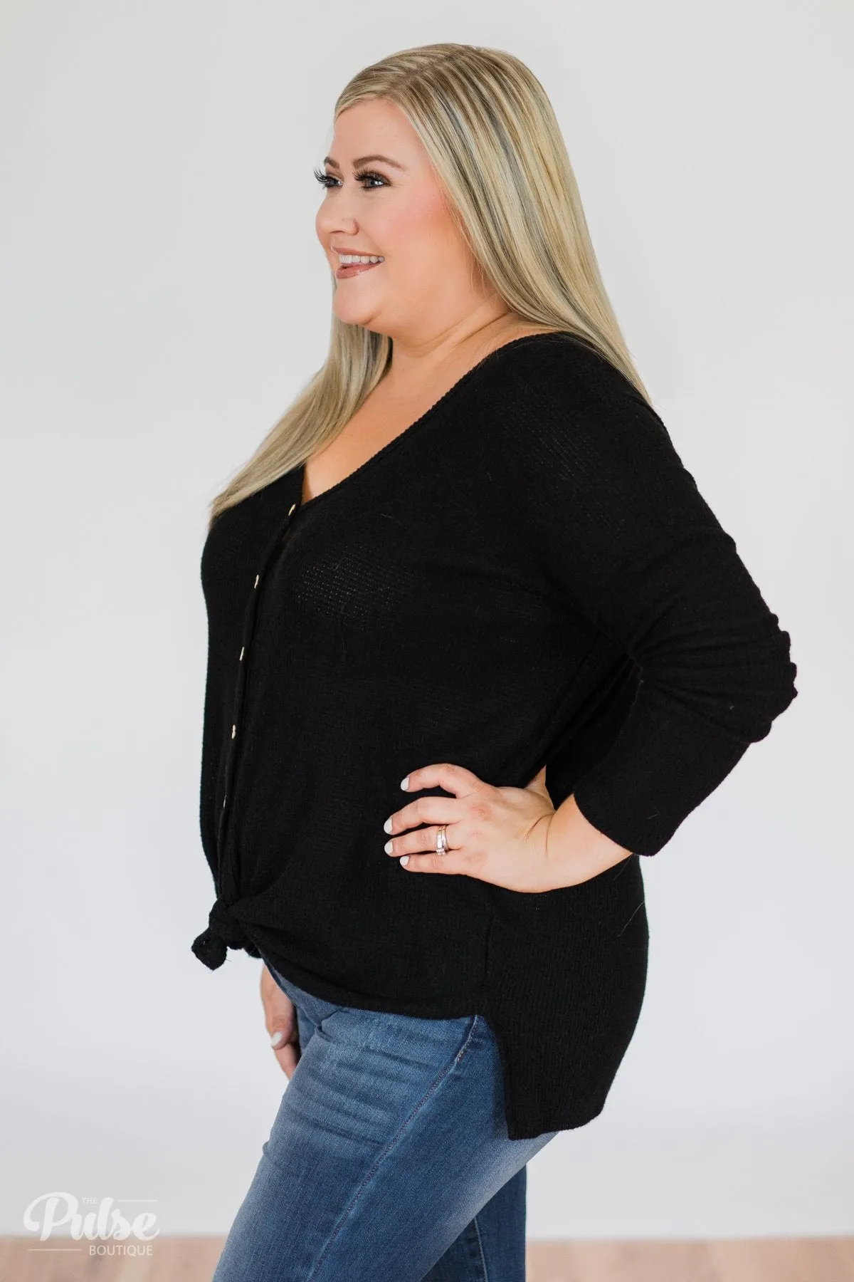 Back to You Thermal Button Top- Black