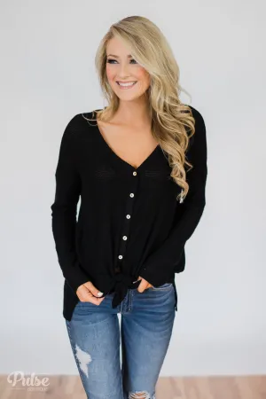 Back to You Thermal Button Top- Black