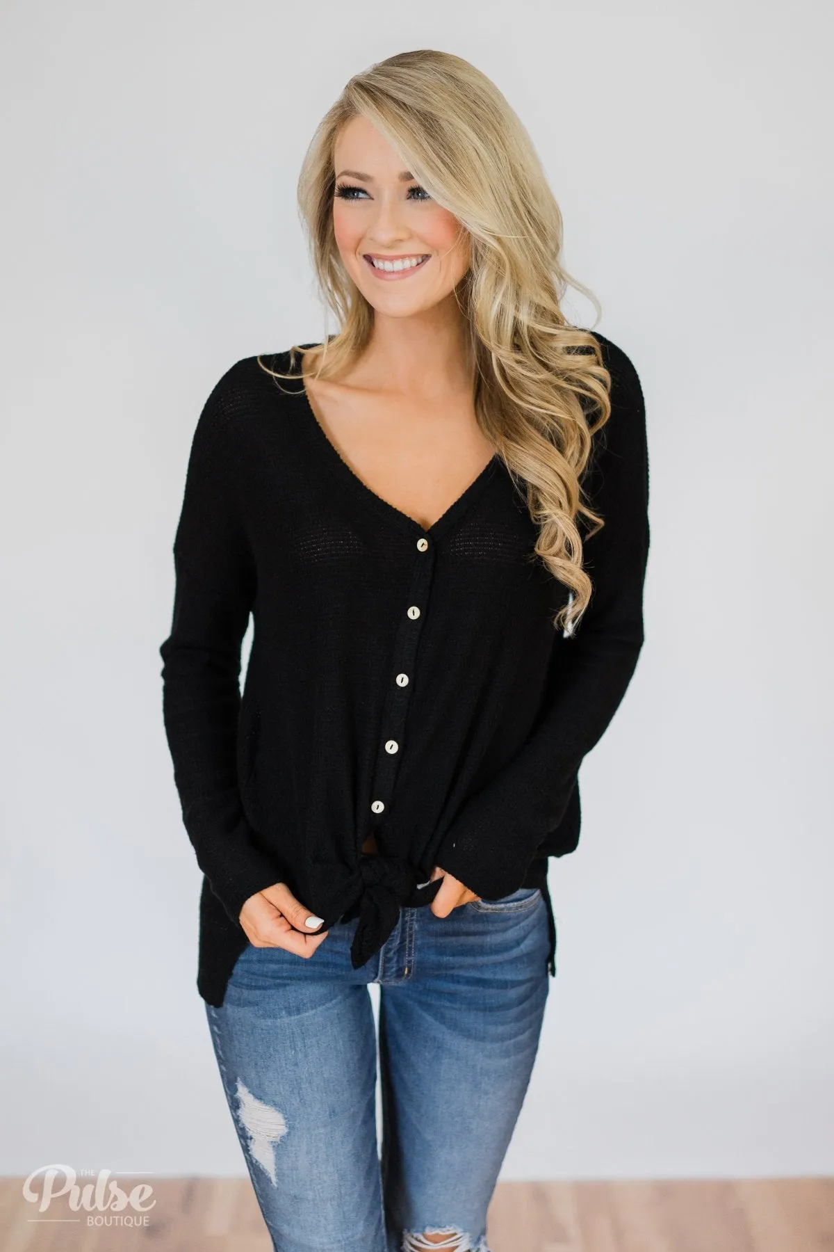 Back to You Thermal Button Top- Black