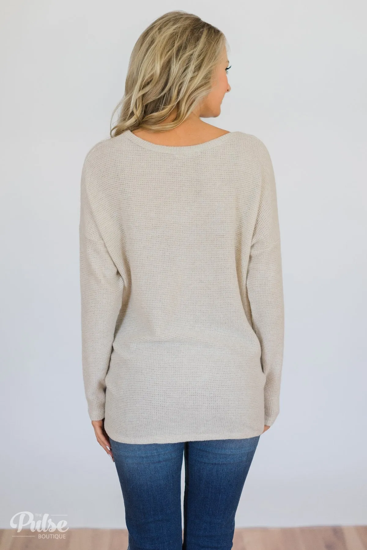Back to You Thermal Button Top- Taupe