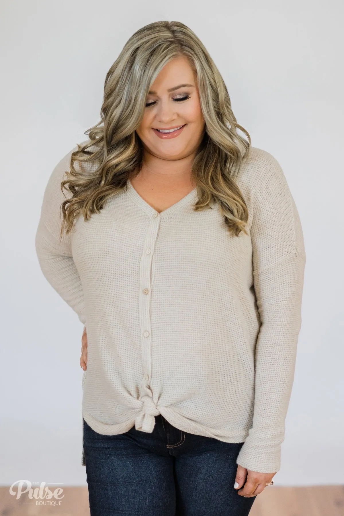 Back to You Thermal Button Top- Taupe
