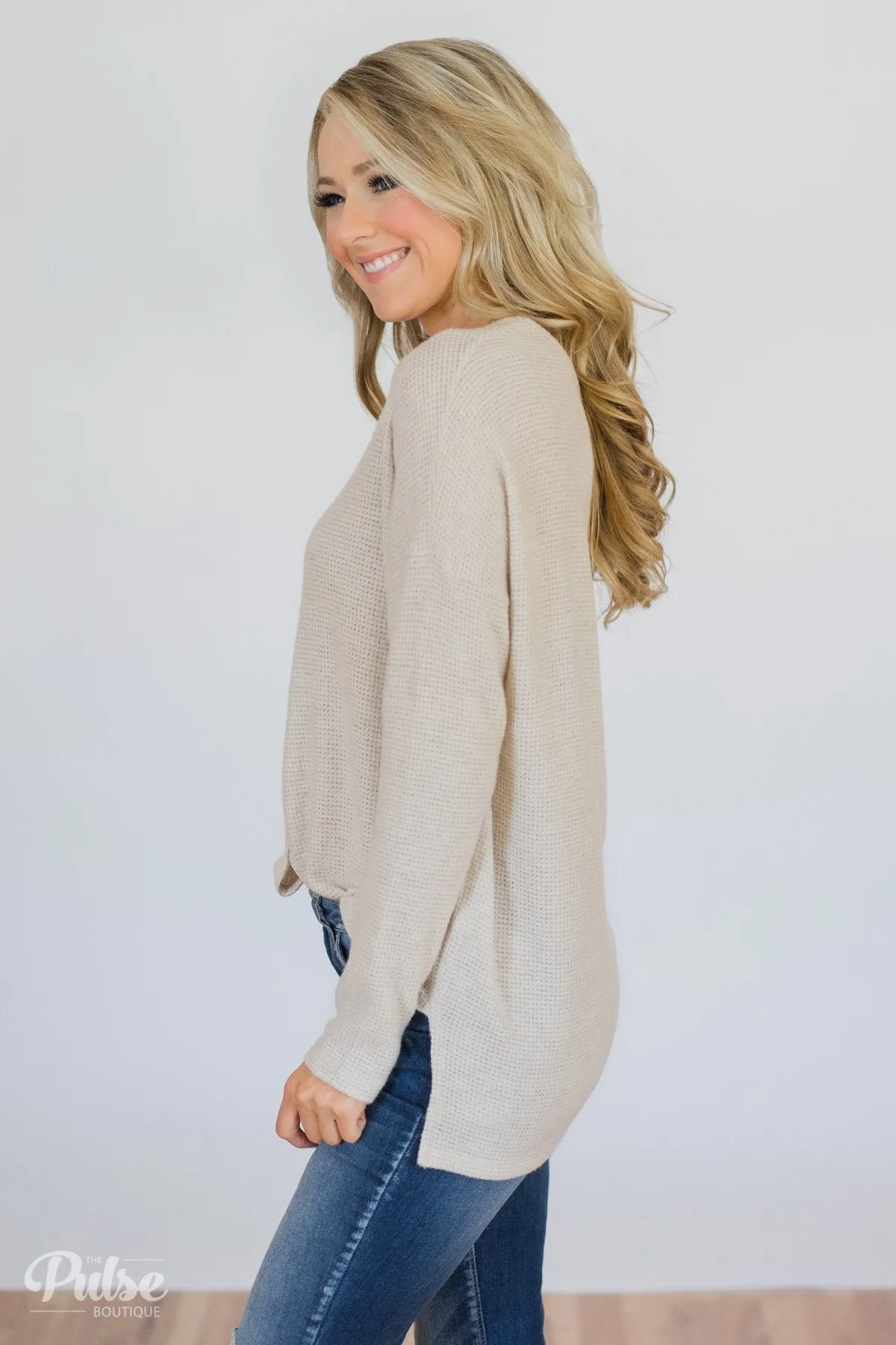 Back to You Thermal Button Top- Taupe