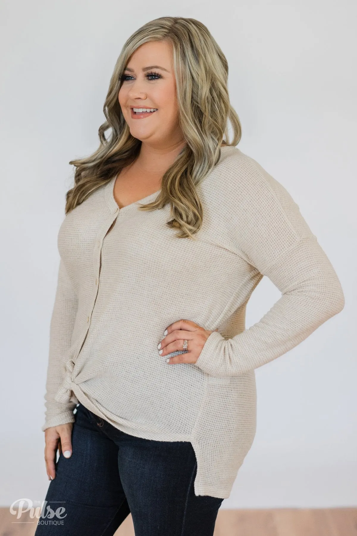 Back to You Thermal Button Top- Taupe