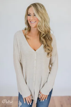 Back to You Thermal Button Top- Taupe