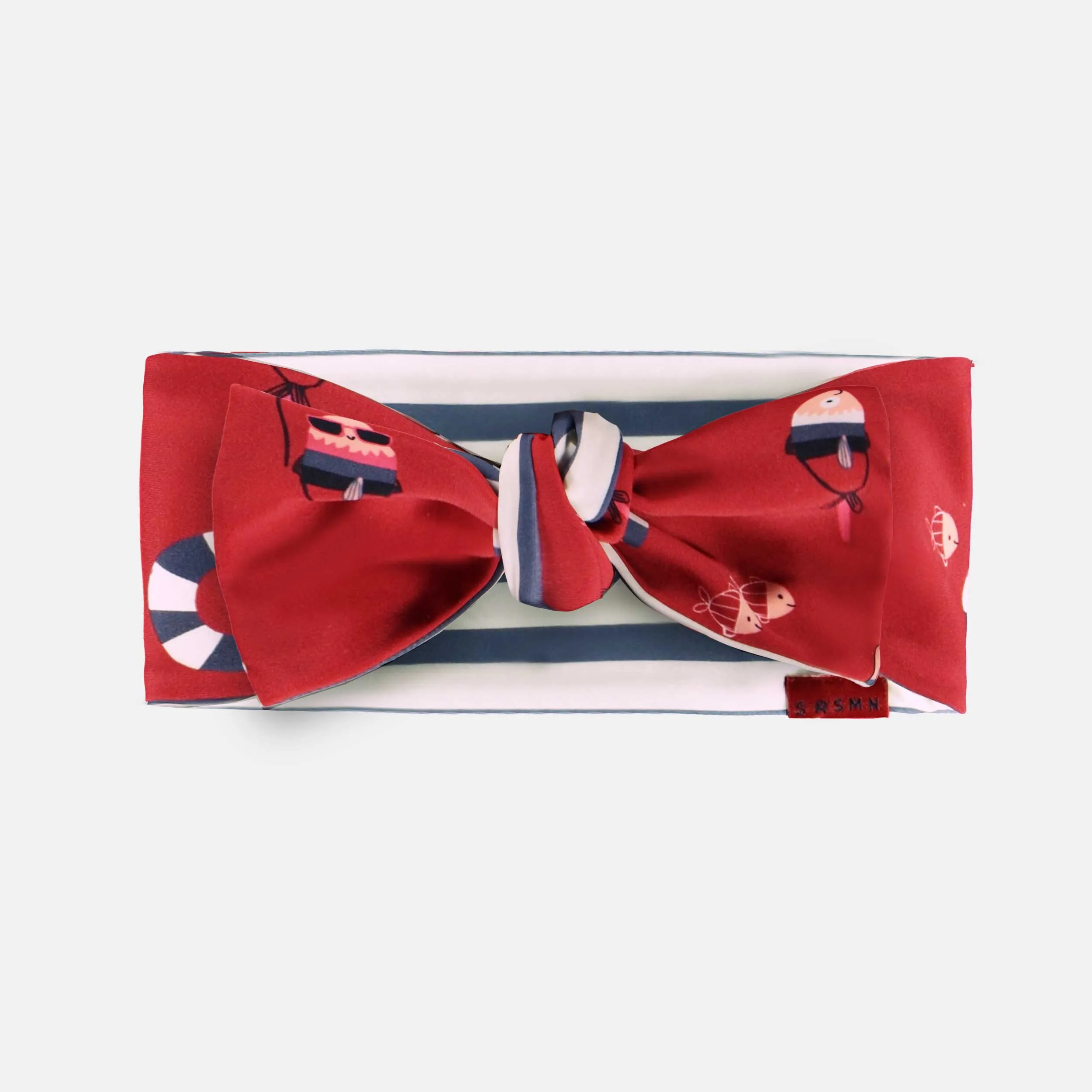 Bandeau de bain réversible rouge à motifs, enfant  || Reversible red patterned swim headband, child