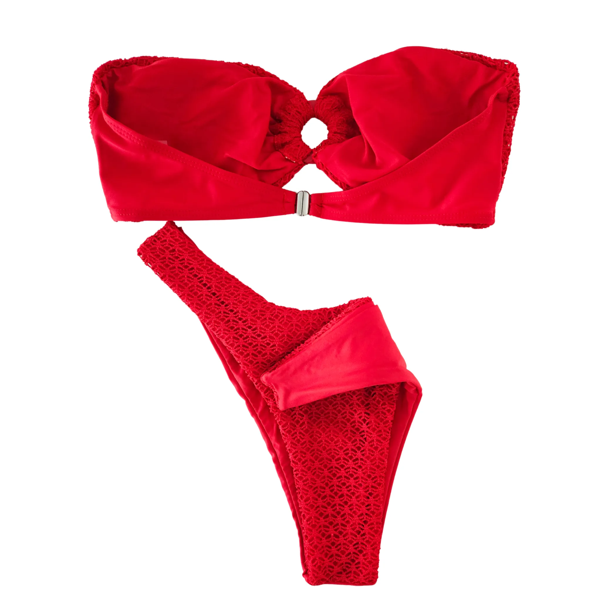 Bandeau Textured Tube Top Thong Bikini Set