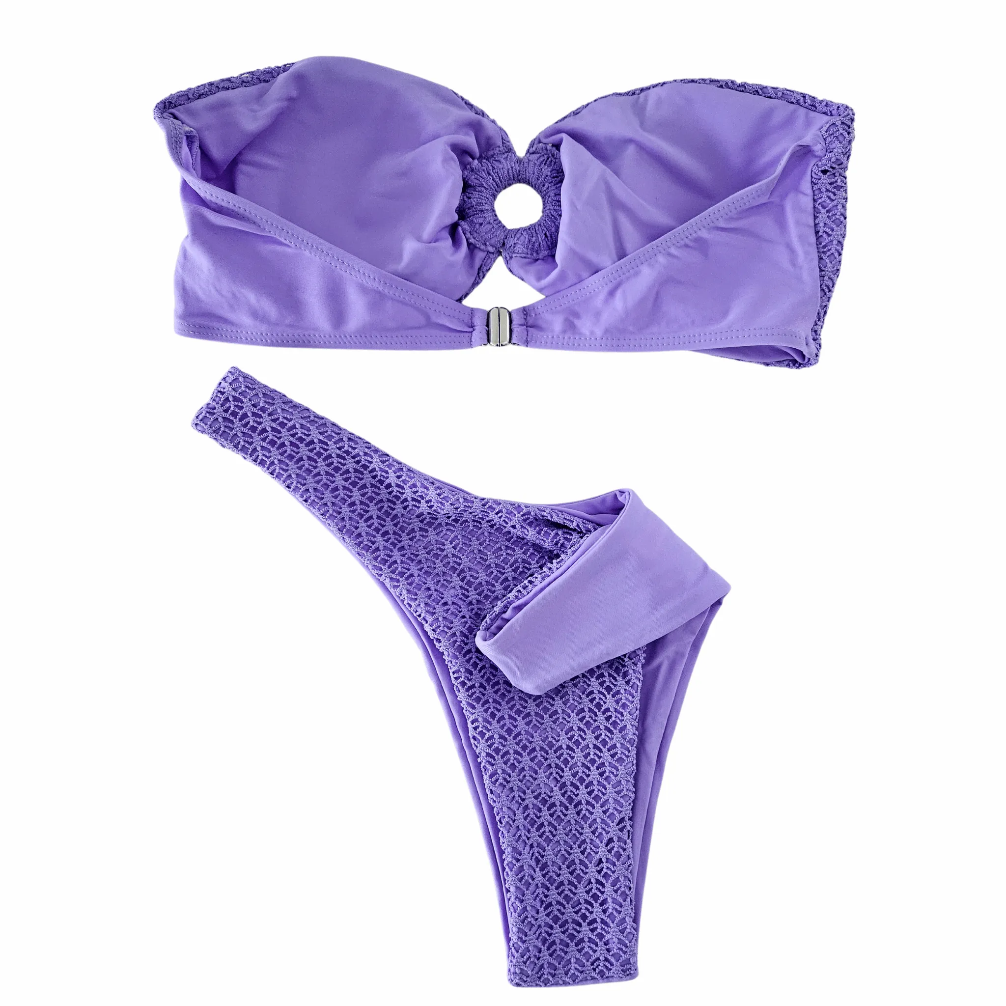 Bandeau Textured Tube Top Thong Bikini Set