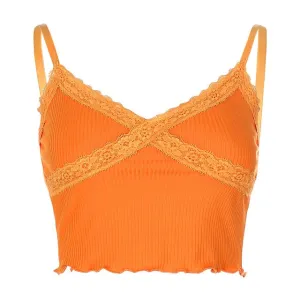 Bella Orange Lace Trimmed Top