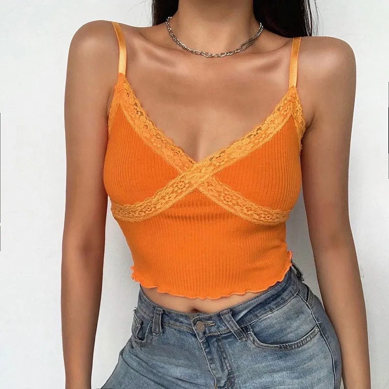 Bella Orange Lace Trimmed Top
