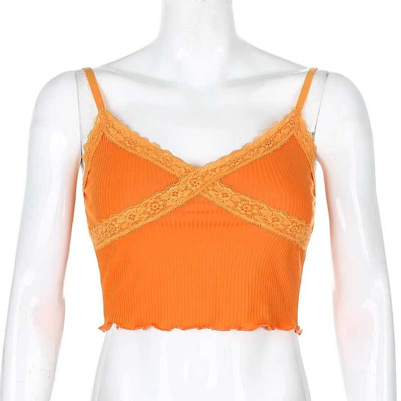 Bella Orange Lace Trimmed Top