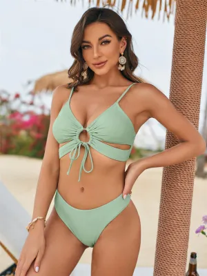 Bikini Set for Women Two Piece Swimsuits High Waisted Cut Out Tie Front Cheeky Crisscross Halter Bathing Suit