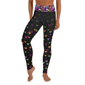 Black and Neon Hearts - Yoga Leggings