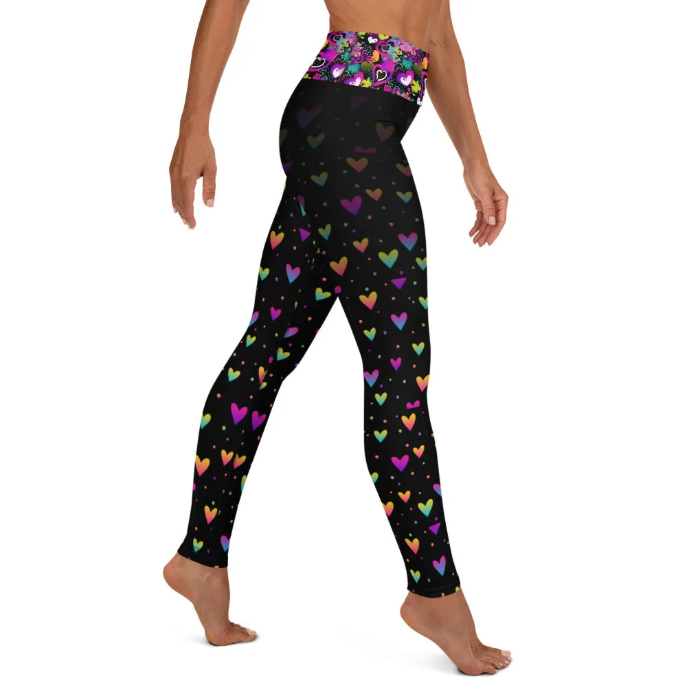 Black and Neon Hearts - Yoga Leggings