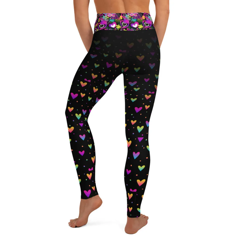 Black and Neon Hearts - Yoga Leggings
