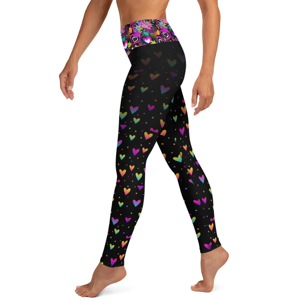 Black and Neon Hearts - Yoga Leggings
