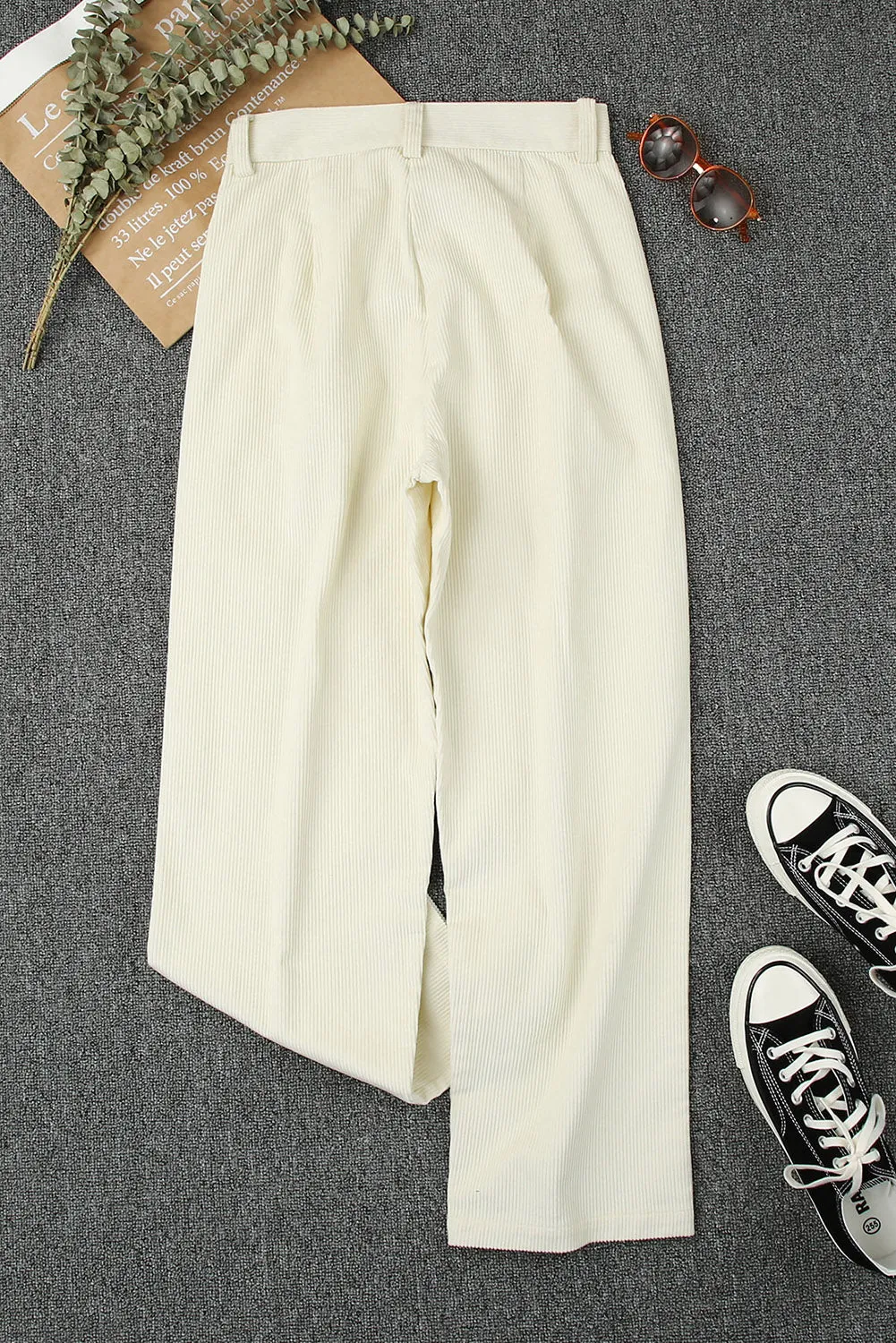 Black Corduroy High Waist Straight Leg Pants
