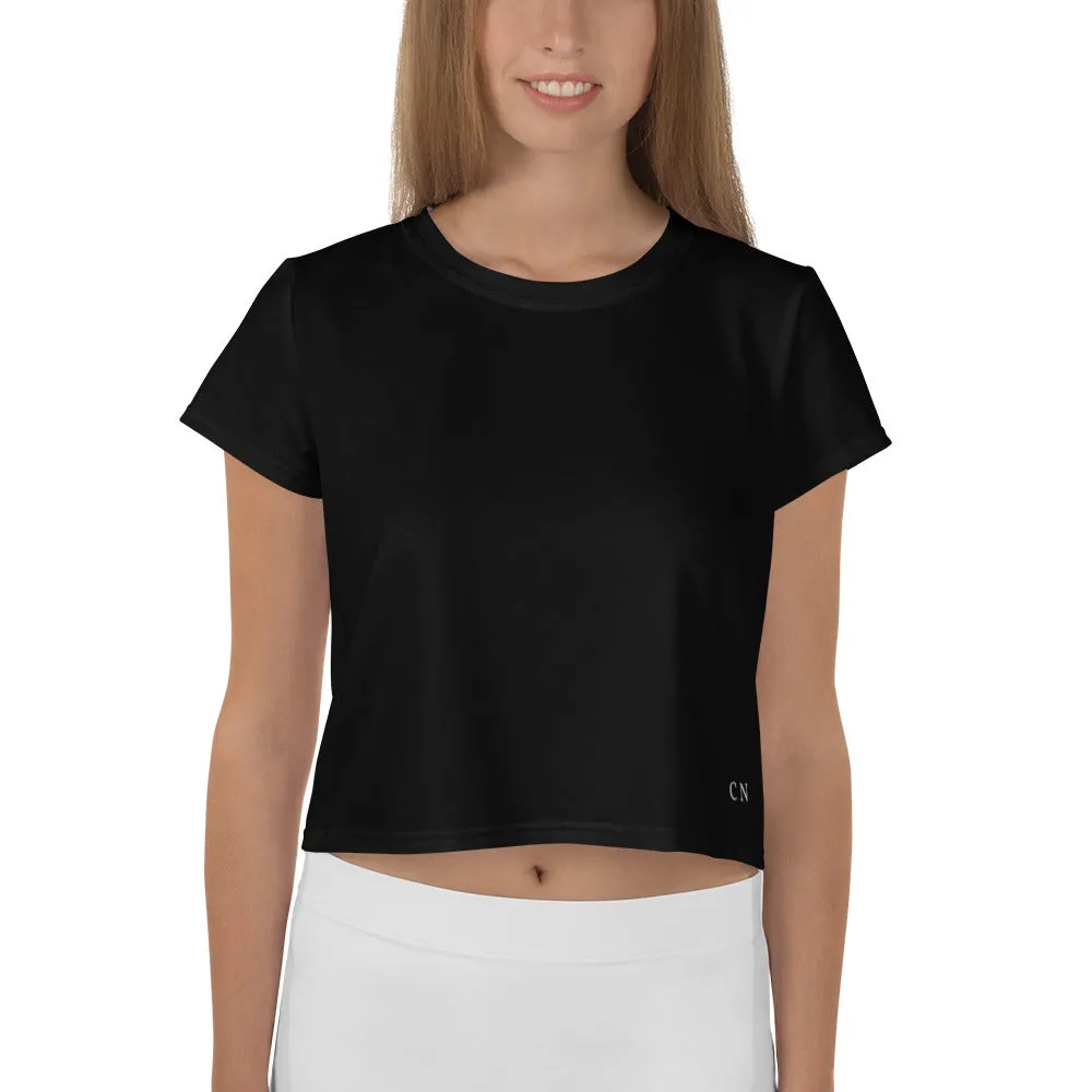Black Crop Top with white “CN” Logo in lower left corner