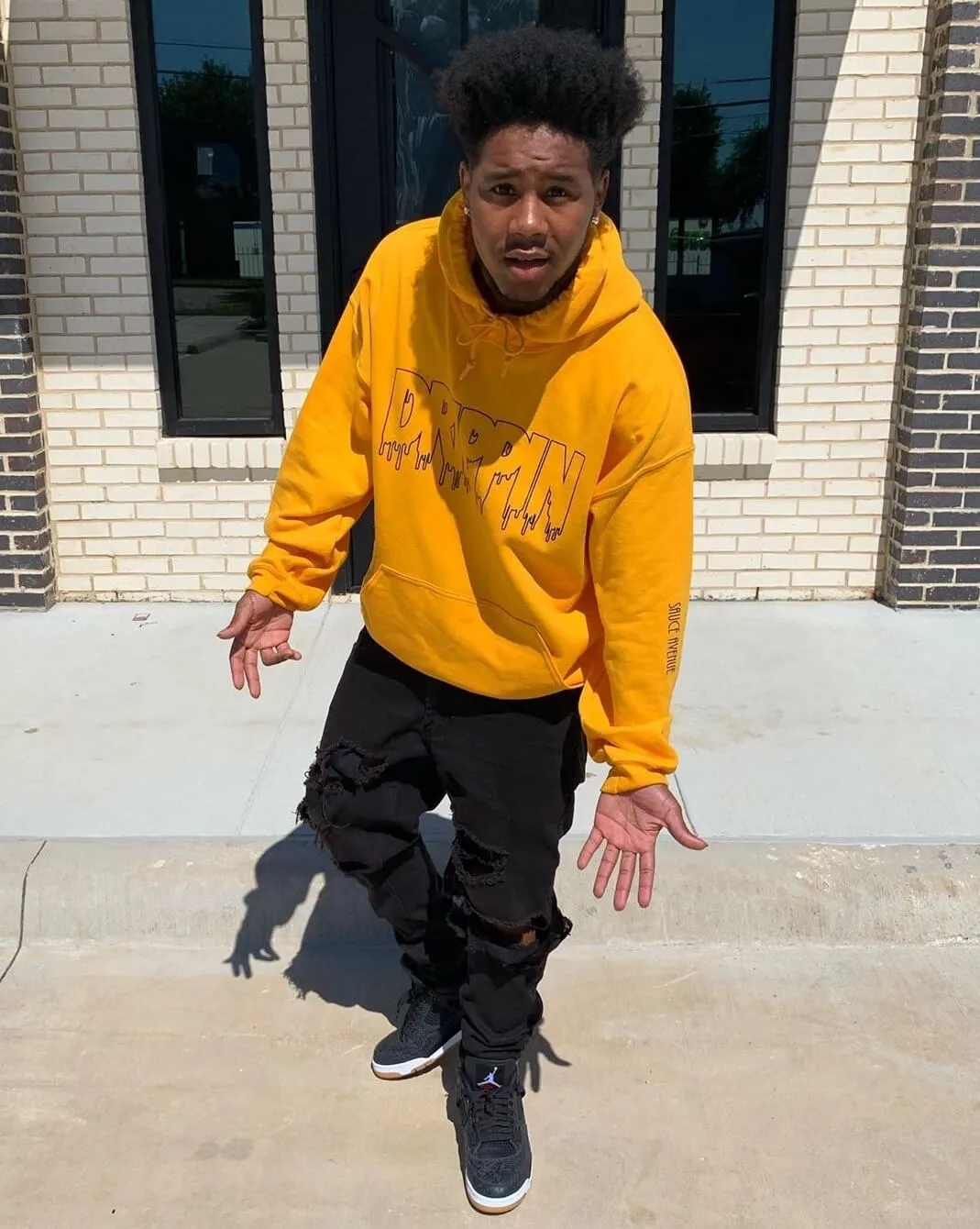 Black Drippin Outline | Mustard Hoodie