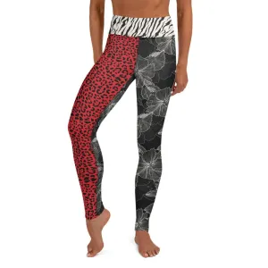 Black Flower Red Cheetah Zebra Waist - Yoga Leggings