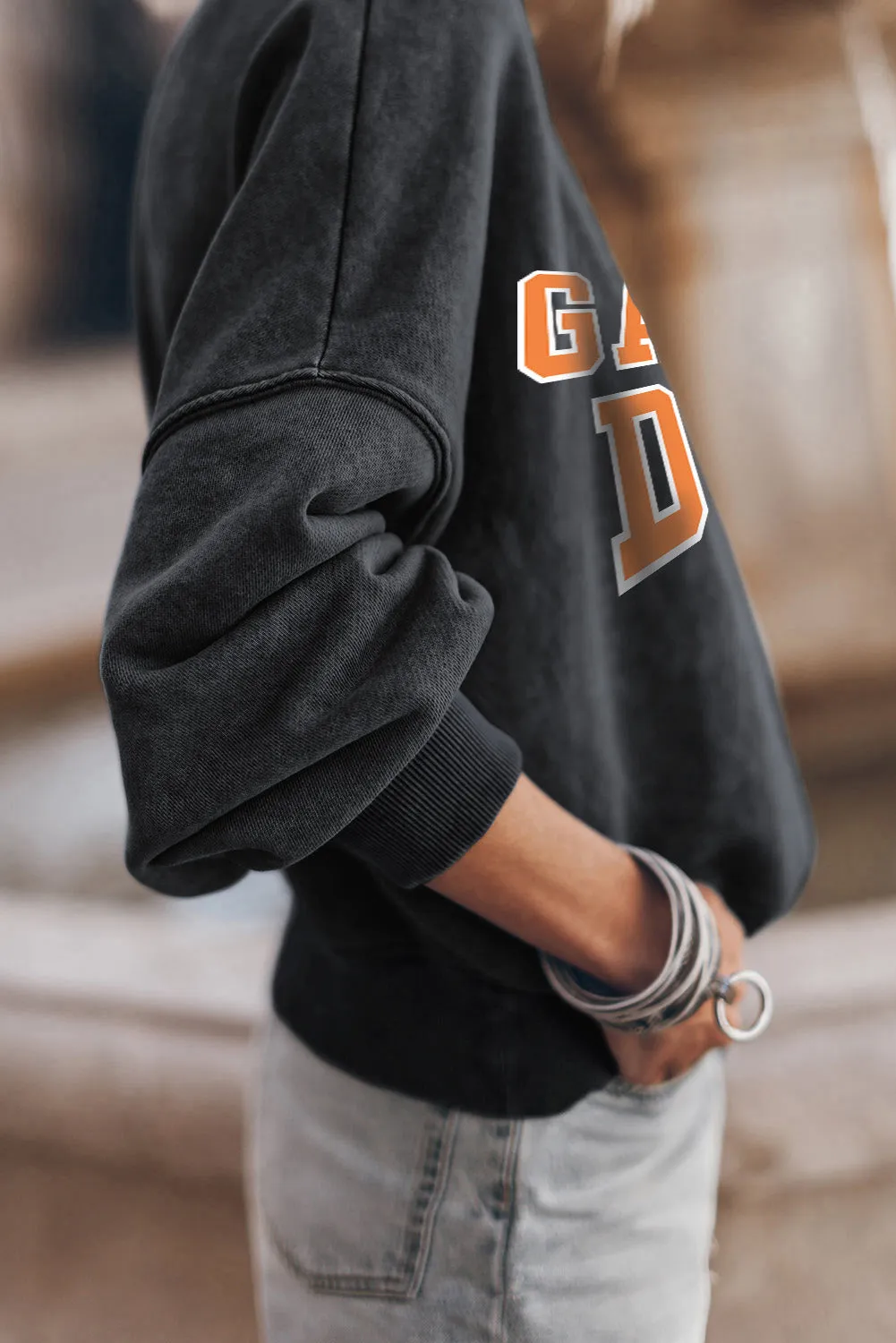 Black GAME DAY Graphic Puffy Drop Shoulder Sweatshirt