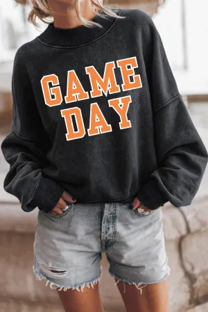 Black GAME DAY Graphic Puffy Drop Shoulder Sweatshirt