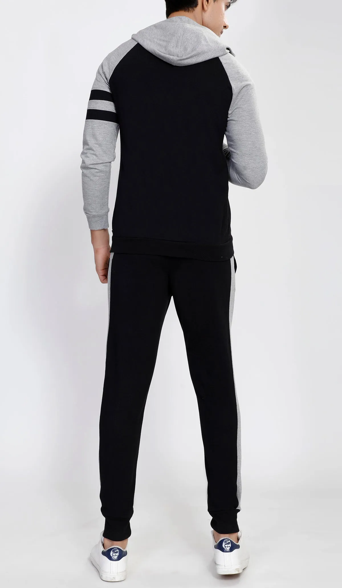 Black Hooded Tracksuit with Grey Contrast