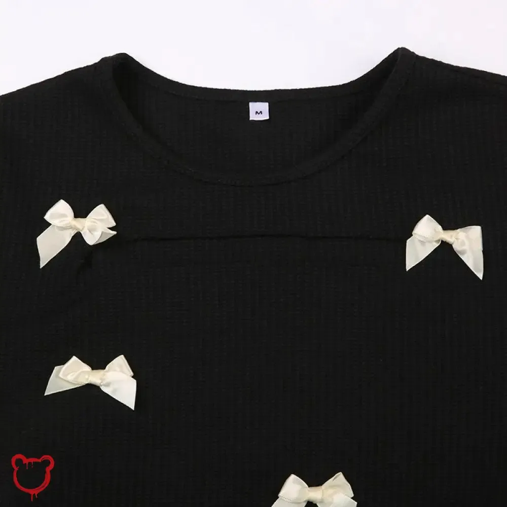 Black Lace-Up Bow Crop Top