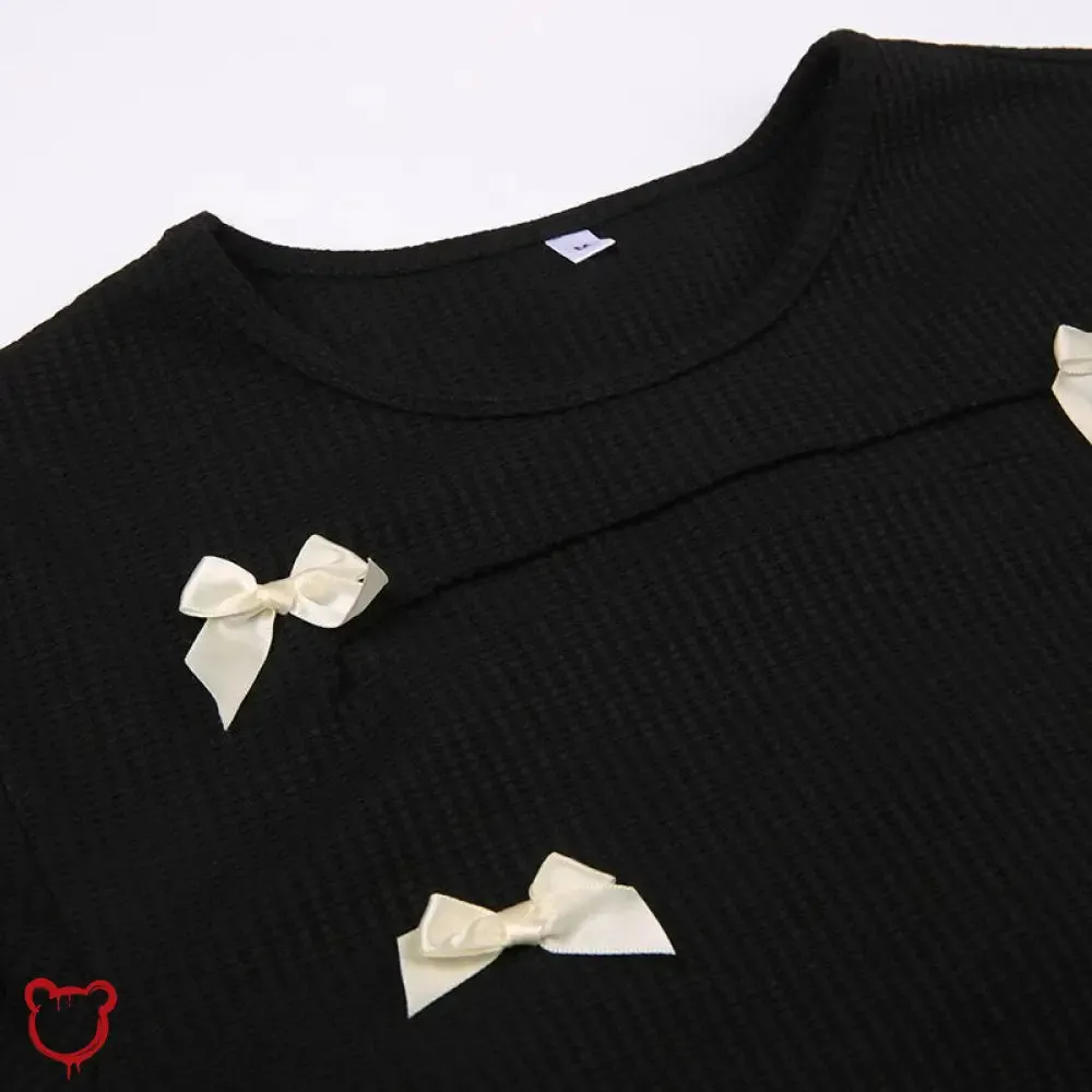 Black Lace-Up Bow Crop Top