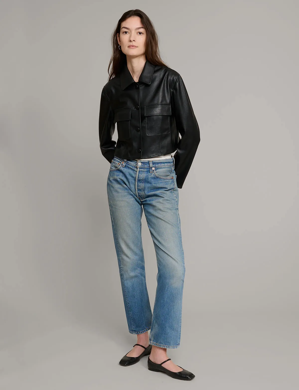 Black Leather Crop Jacket