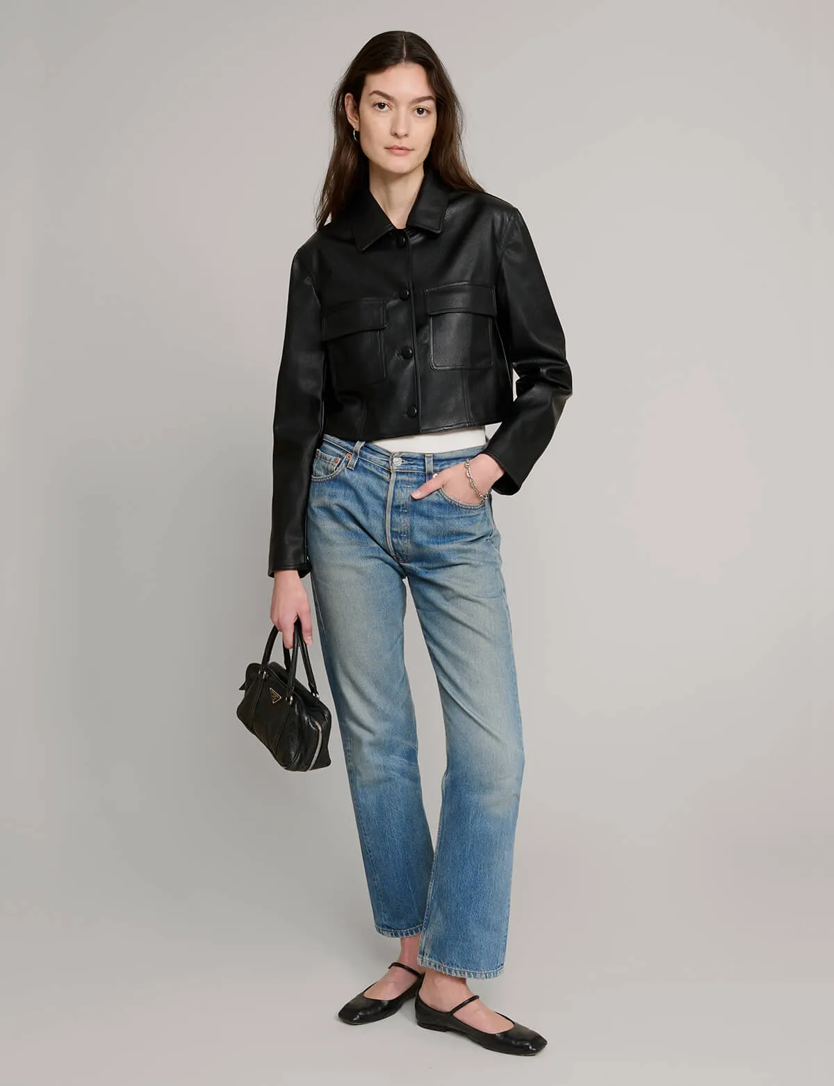 Black Leather Crop Jacket