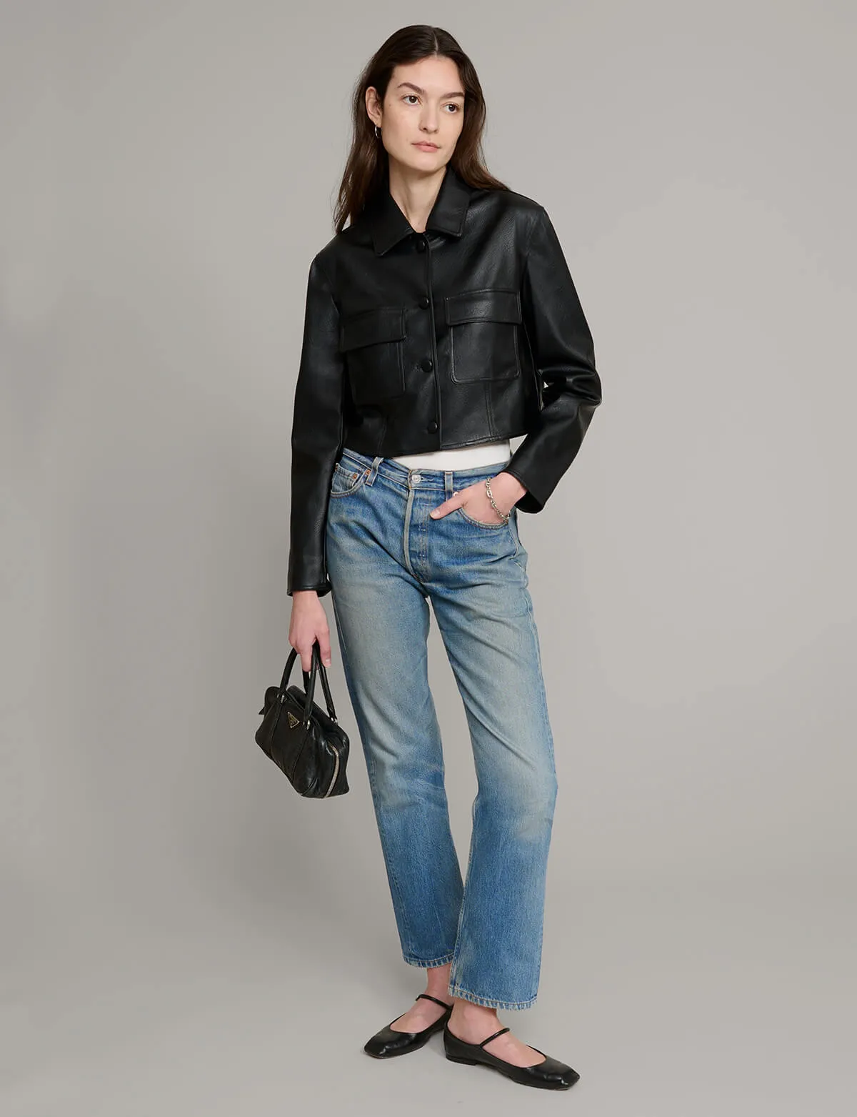 Black Leather Crop Jacket