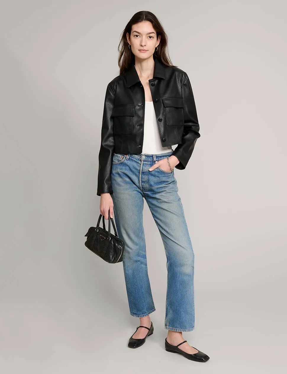 Black Leather Crop Jacket